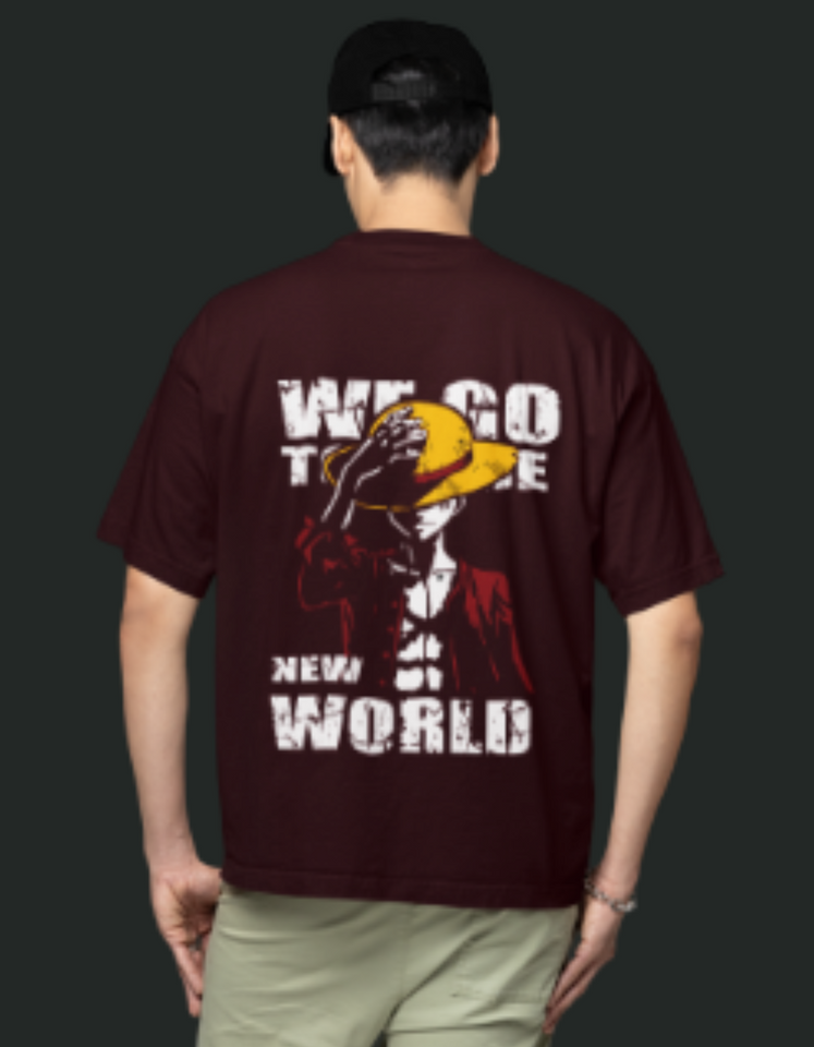 Straw Hat Luffy New World 100% Cotton  oversized T-Shirt – Dynamic One Piece Adventure Graphic