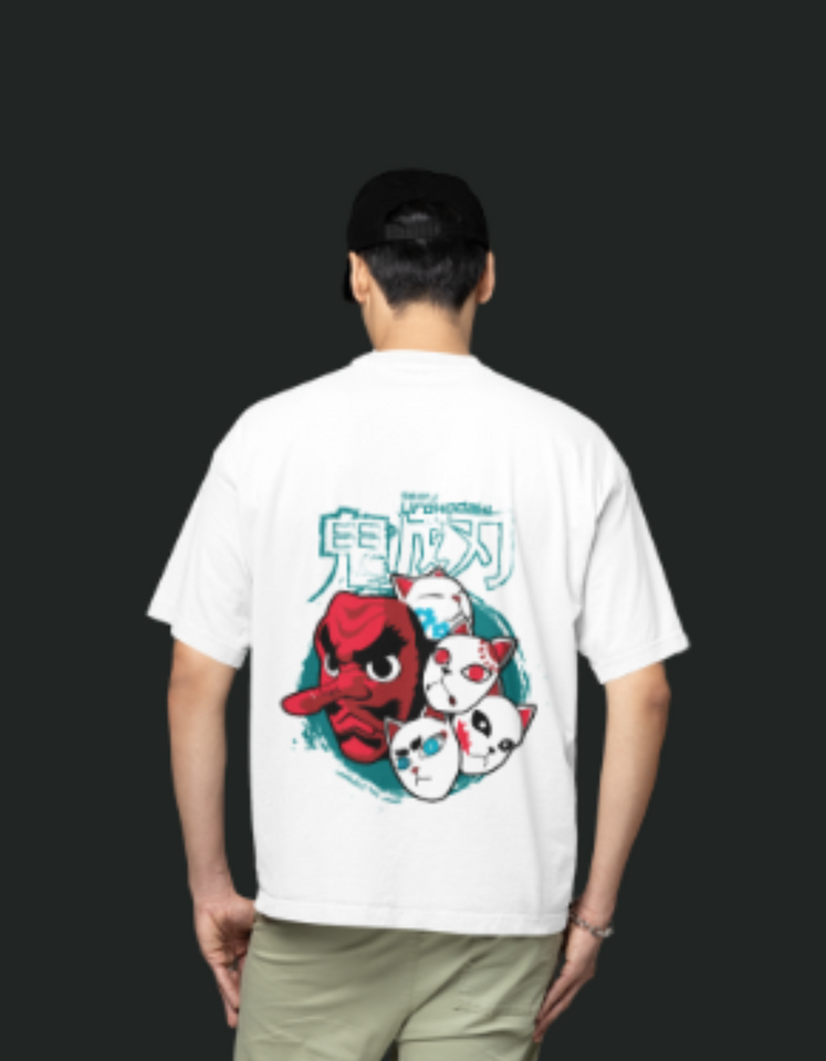 Demon Slayer Japanese Mask 100% Cotton T-Shirt – Unique Anime Art for All-Day Comfort