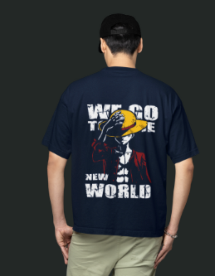 Straw Hat Luffy New World 100% Cotton  oversized T-Shirt – Dynamic One Piece Adventure Graphic